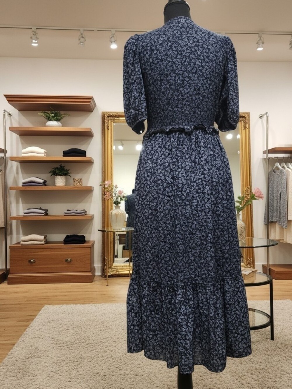 Universal Thread Smocked V-Neck Floral Midi Dress - Navy - Picture 2 of 12